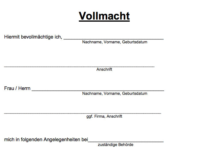 Vollmacht Für Zulassung Eines Fahrzeugs vollmacht | CONVICTORIUS