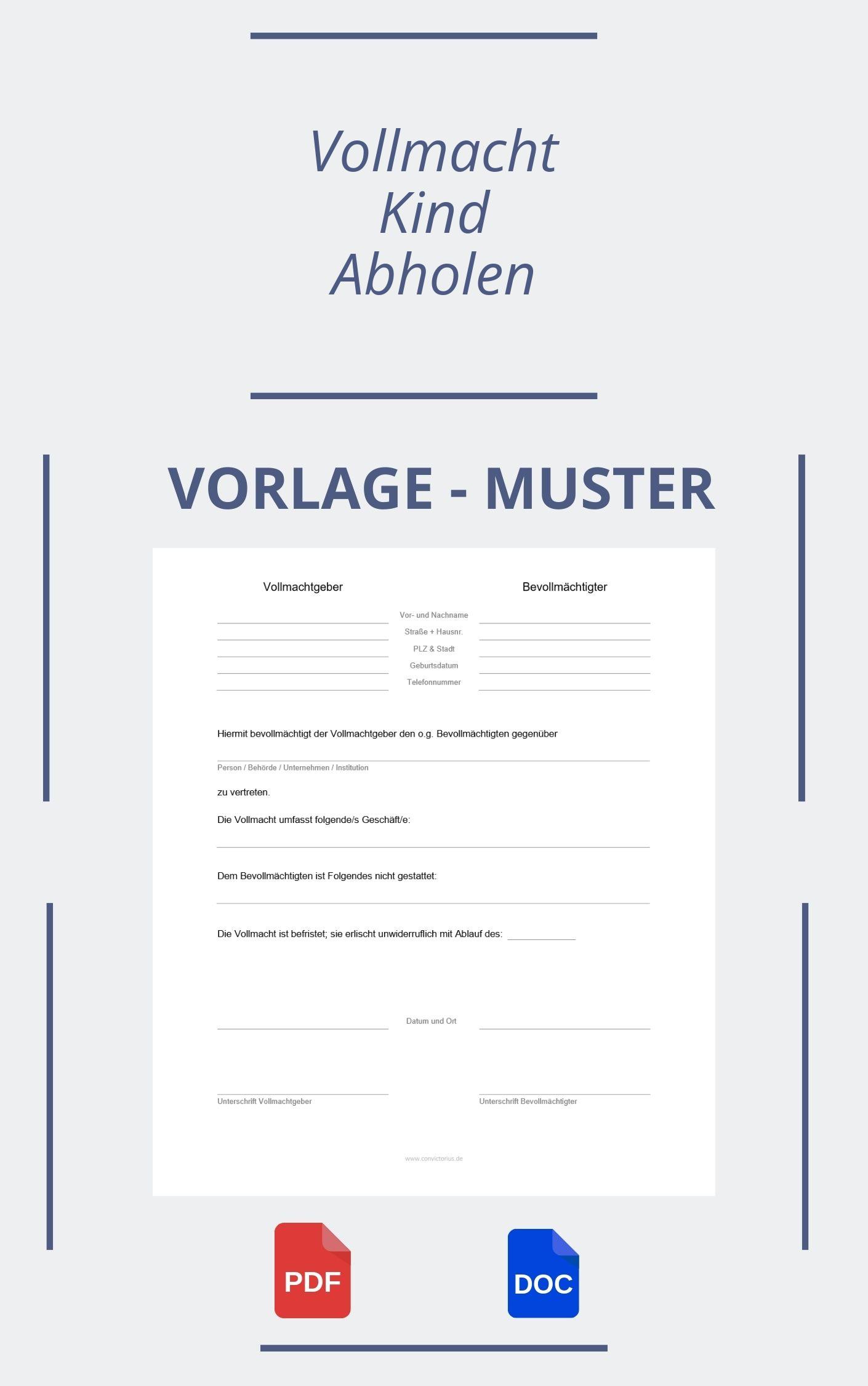 Vollmacht Zur Abholung Des Kindes