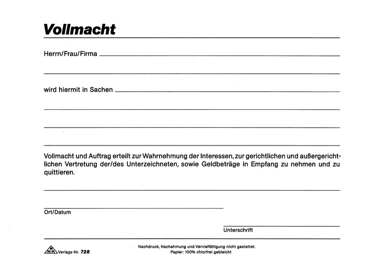 Vollmacht Zur Zulassung Eines Kfz Vollmacht Vordruck Kostenlos Zum Ausdrucken