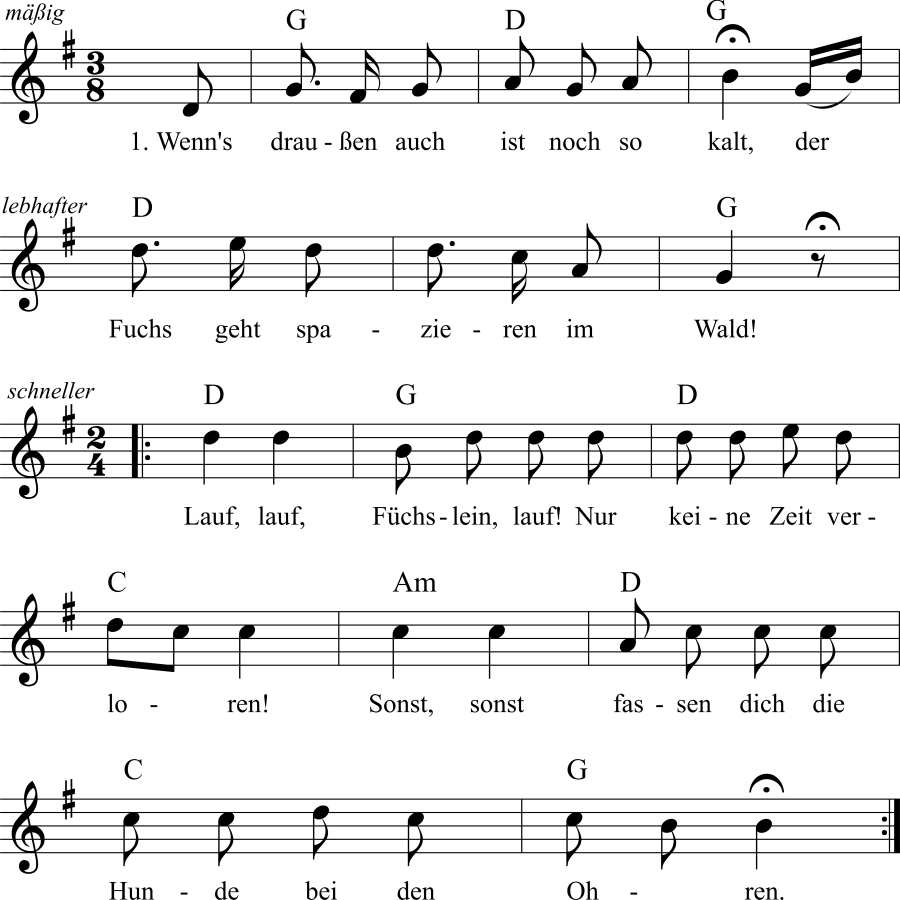 Hans Im Glück Märchen Text Kurzfassung Wer Andere jagt, muß selber laufen - Noten, Liedtext, MIDI, Akkorde